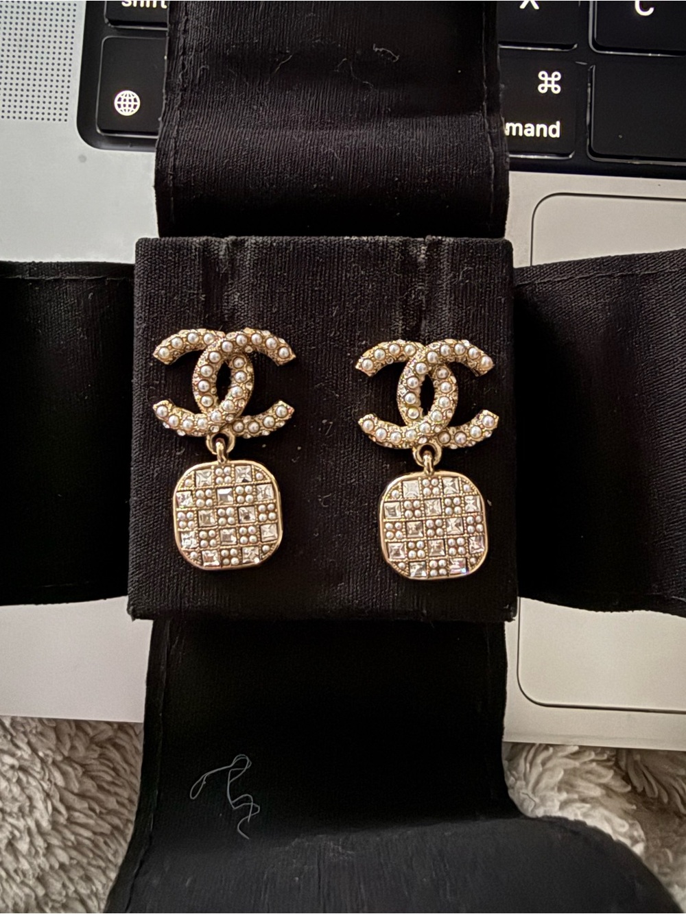 CHANEL Gold-Tone Pearl & Crystal CC Drop Earrings